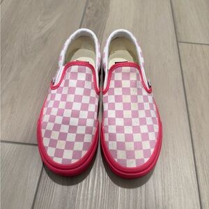 Vans Women’s Pink and White Checkered Slip-On Sneakers
